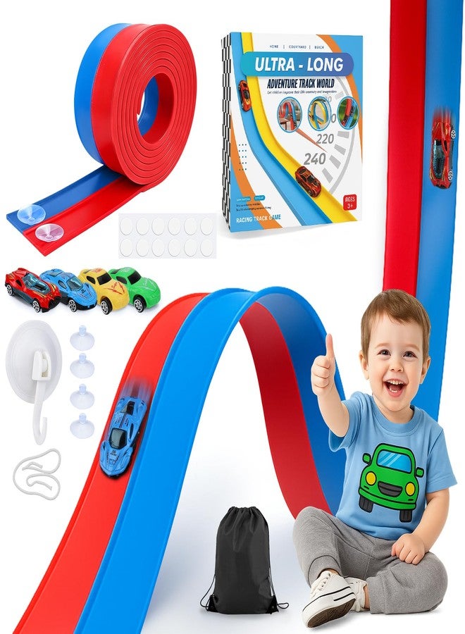 Mity Rain Flexible Race Track for Kids, Car Track Set for Hot Wheels Cars with Adhesive Pads, 2 Pull-Back Cars, 2 Alloy Racers & Bendable Car Ramp for Toddlers, Easy Storage, Indoor Ramp Fun for Ages 3-8 - Image 1